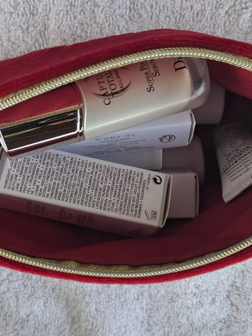 DIOR SAMPLES IN RED MAKEUP BAG